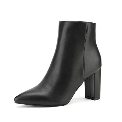 DREAM PAIRS Women's Chunky Heel Ankle Booties Pointed Toe Short Boots,Size 7,Black/Pu,SIANNA-1
