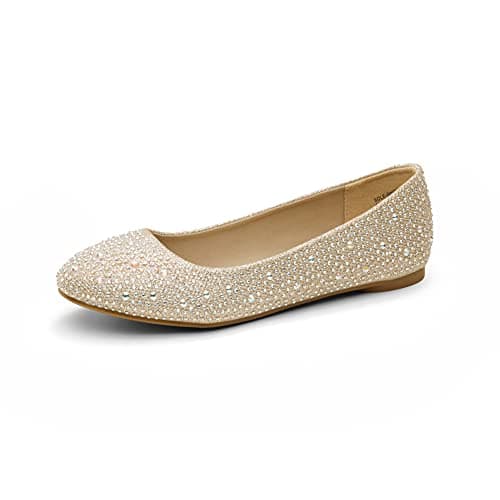 DREAM PAIRS Womens Rhinestone Ballet Flats Shoes, Gold - 5 (Sole-Shine)