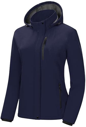 Pursky Softshell Jacket Women Waterproof Trench Coat With Hood Women's Lightweight Fleece Rain Jackets Women's Water Resistant Windbreaker Navy Blue 3XL