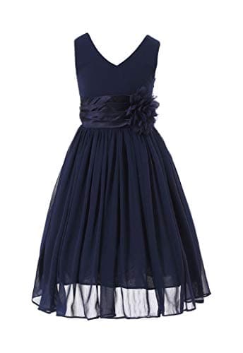 Bow Dream Flower Girl Dress, Junior Bridesmaid V-Neck Chiffon Formal Style