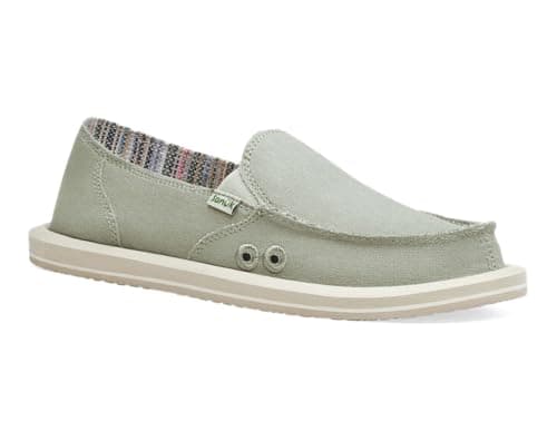 Sanuk Womens Donna Hemp Loafers | Womens Shoes | Slip On Shoes for Women | Women's Slip-on Loafers | Memory Foam Footbed, Olive Grey, 7