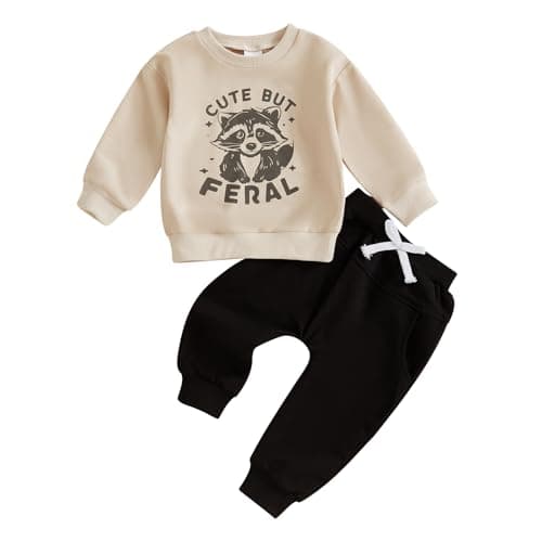 Baby Boy Fall Clothes Set Long Sleeve Crewneck Sweatshirts Pants Cute Infant Newborn Outfits 6 12 18 24 Months 2T (Cute But Feral Raccoon, 18-24 Months)