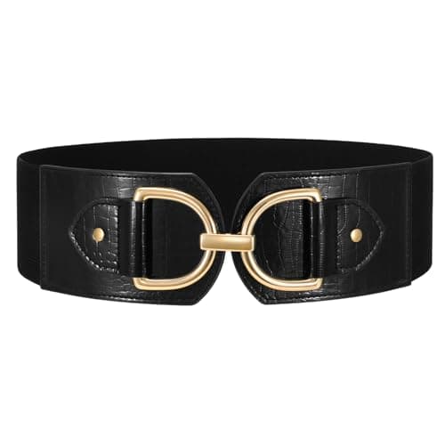 WERFORU Women Elastic Wide Waist Belts for Dresses Fashion Wide Stretchy Belts for Women Big Gold Buckle Thick Dress Belt, Black-Snake print, XS: Fit Waist Size 24"-27"