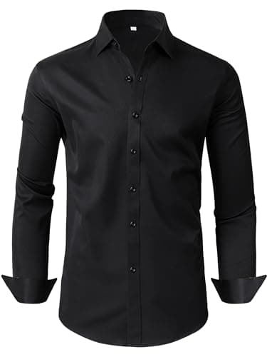 Ficovis Men's Dress Shirts Button Down Long Sleeve Business Black XL