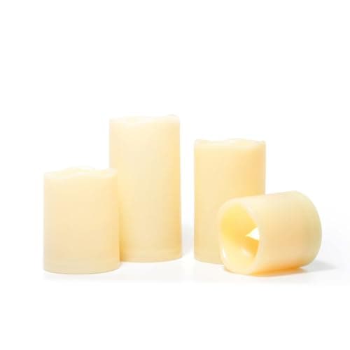 CANDLE CHOICE Outdoor Battery Operated Flameless Candles with Remote & Timer Waterproof Plastic Realistic Flickering Fake Electric LED Pillars for Lantern Garden Wedding Christmas Decorations 4 Pack
