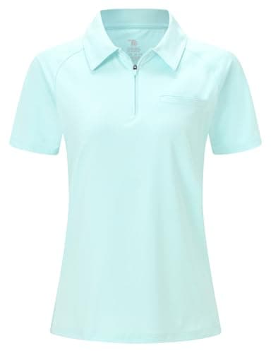 BGOWATU Women's Golf Polo T-Shirts Short Sleeve 1/4 Zip Collared Tennis Shirts UV Protection Quick Dry Lightweight Sky Blue L