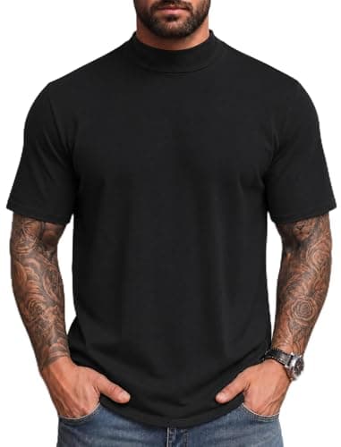 Vssjavun Men's Mock Turtleneck T Shirt Short Sleeve Solid Casual Basic Tee