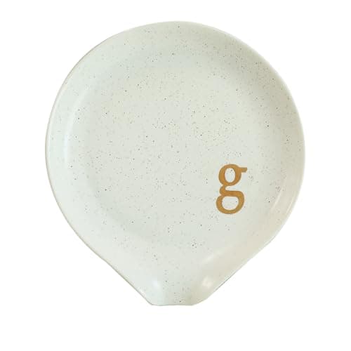 COLLECTIVE HOME - Large Ceramic Spoon Rest, Monogram Ceramic Spoon Holder, 5 Inches Spoon Holder for Stove, Coffee Bar, and Kitchen, Ideal for Large Spoons and Soup Spoons (gold-g)