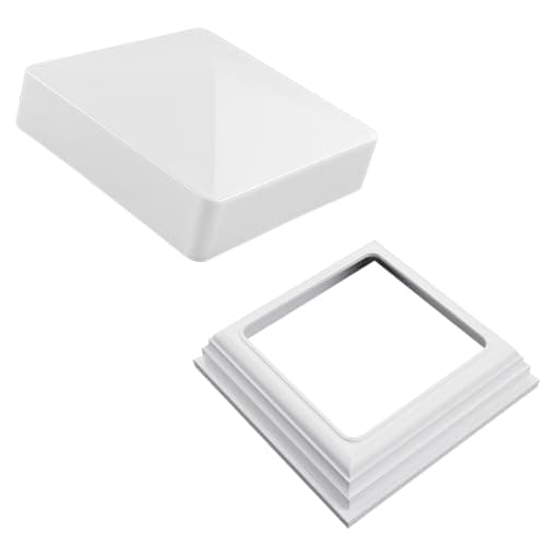 4" x 4" Fence Post Cap and Post Base Cover Set, Vinyl Square Fence Top Base Kit