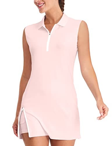 Hiverlay Tennis Dresses for Women with 2 Pockets Built in Shorts UPF 50+ Golf Dress Workout Athletic Dresses Pink S