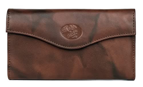Julia Buxton Heiress Leather Organizer Clutch Handbag Wallet with RFID Blocking, Mahogany