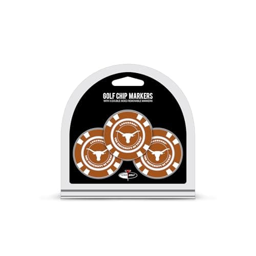 Team Golf NCAA Texas Longhorns 3 Pack Golf Chip Ball Markers, Poker Chip Size with Pop Out Smaller Double-Sided Enamel Markers