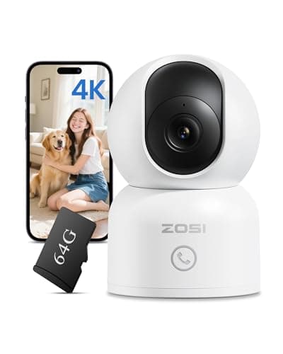 ZOSI 4K Indoor Security Camera, C518 WiFi Pan/Tilt Pet/Dog/Baby Plug-in IP Camera, Auto Tracking, AI Human/Face/Pet Detection, 360° View, Night Vision, 2-Way Audio, 5GHz/2.4GHz WiFi, 64G Memory Card