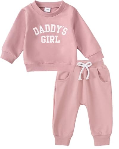Yvowming Toddler Baby Boy Girl Clothes Long Sleeve Sweatshirt Pullover Tops + Joggers Pants Outfit Set (Light Pink, 18-24 Months)