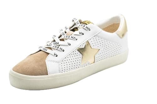 VINTAGE HAVANA Gadol Women's Fashion Sneaker, White/Camel/Washed Gold, Size 8