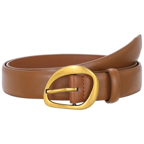 SUOSDEY Women Leather Belt for Jeans Pants, Fashion Dress Waist Belt with Gold Buckle gold brown