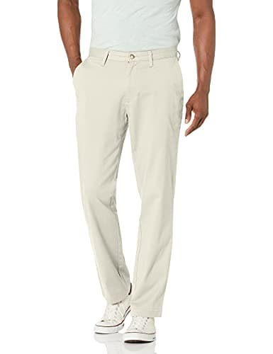 Nautica Mens Classic Fit Flat Front Stretch Solid Chino Deck Business Casual Pants, Nautica Stone, 33W x 30L US