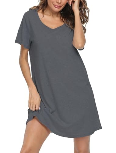ENJOYNIGHT Womens Nightgown Cotton Sleep Shirt Short Sleeve Nightshirt