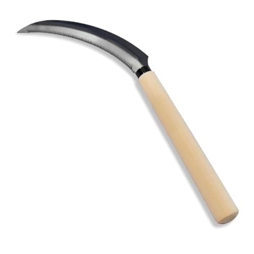 Kasoyo Mini Stainless Steel Serrated Blade, Hand-held Wooden Handle Sickle Tool, Compact and Lightweight -13.78 inches