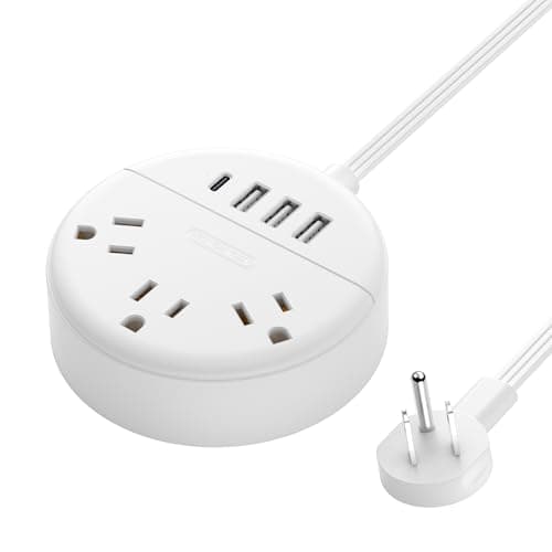 Flat Plug Power Strip with USB Ports, NTONPOWER Nightstand Desktop Charging Station with 5ft Short Extension Cord, Wall Mount, Small Size for Dorm Room Nightstand Office, Travel, White