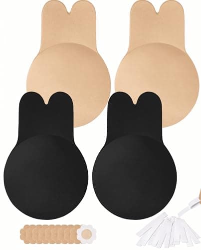 Sticky Bra for Women,Rabbit Ear Lift Up Adhesive Bras,Backless Strapless Push Up Bra for Deep V Dresses, with Nipple Covers