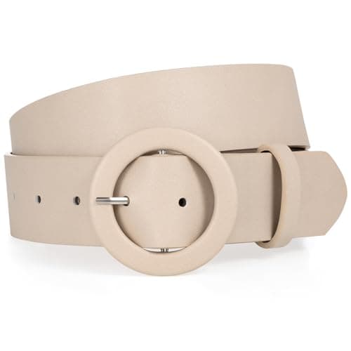 XZQTIVE Women's Wide Belt Fashion Candy Color Round Buckle Ladies Belt for Jeans Pants Dresses, Beige(Fit Waist Size 42"-47")