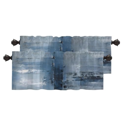 BaoNews Teal Valance, Navy Blue Cafe Curtains Dark Blue Window Curtain Sky Blue Kitchen Valances for Windows Multilayer Polyester Drapes for Kitchen Bedroom 2 Pack 52X16 Inches