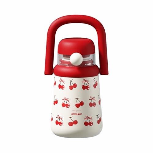 Sidagar 27 oz Insulated Tumbler with Flip Straw, Water Bottle with Handle and Lid, Kids Stainless Steel Vacuum Travel Mug, Leak-Proof, Cute Cups for Women School Birthday Gift, Cherry