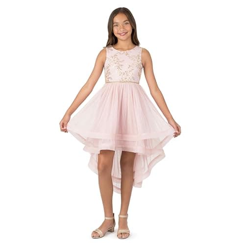 Speechless Girls' 7-16 Tween Maxi Dress with Wide Ribbon Hem for Formal Dance Or Party, Rose/Gold, 8