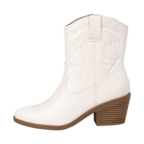 KAYDAY ~ COLIN ~ Women's Western Cowboy Cowgirl Stitched Ankle Boots (White, 11)