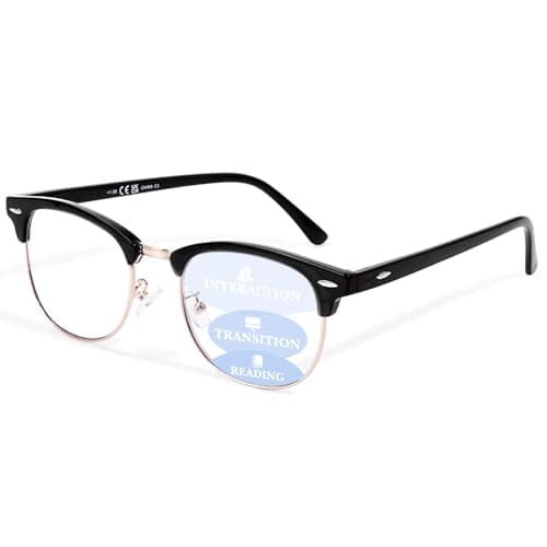 OPTOFENDY Progressive Multifocal Reading Glasses for Women Men Square Blue Light Blocking Classic Half Frame Computer Readers Black 1.0x
