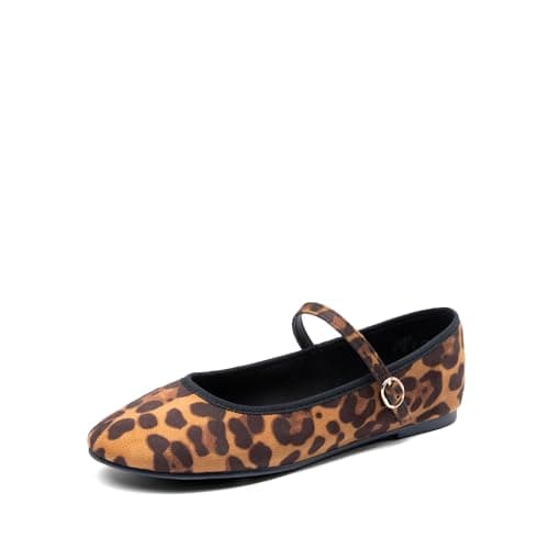DREAM PAIRS Women's Ballet Flats Mary Jane Shoes, Round Toe Comfortable Dressy Casual Slip-on Work Daily Soft Flat Shoes,Size 6.5,Leopard,SDFA2441W
