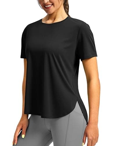Soothfeel Women's Workout Shirts Short Sleeve Loose Fit Tops UPF 50+ Sun Protection Athletic Gym Running T-Shirts(blackXS)