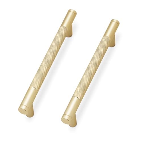KOMOTIA 10 Pack Brushed Gold Cabinet Pulls knurled 5 Inch Hole Centers Kitchen Cabinet Handles Gold Drawer Pulls Cabinet Hardware