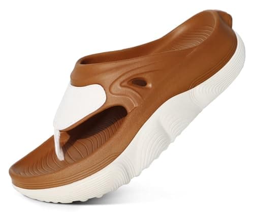 COFACE Orthotic Flip Flops Womens Comfortable Cushion Walking Thick Platform Arch Support Orthopedic Recovery Sandals Rubber 2026 Summer Beach Vacations Outdoor Plantar Fasciitis Slip On Cloud Chanclas Sandalias Mujer KhakiWhite Size 10