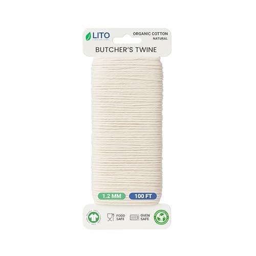 Organic Butcher’s Twine 100 Feet for Cooking & Trussing Meat– 1.2mm Heavy Duty Natural Cotton Kitchen String, Food-Safe & Oven-Safe for Turkey, Baking, BBQ & Crafts