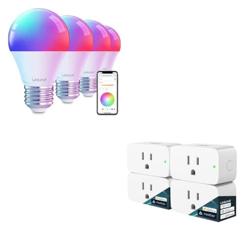 Linkind Matter Smart Plug 4 Pack Smart Light Bulbs 4 Pack RGBTW Color Changing Light Bulbs