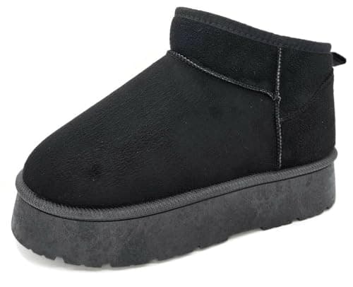 TruFox Womens Platform Mini Short Ankle Boot Soft Faux Fur Lined Warm, Black, 9