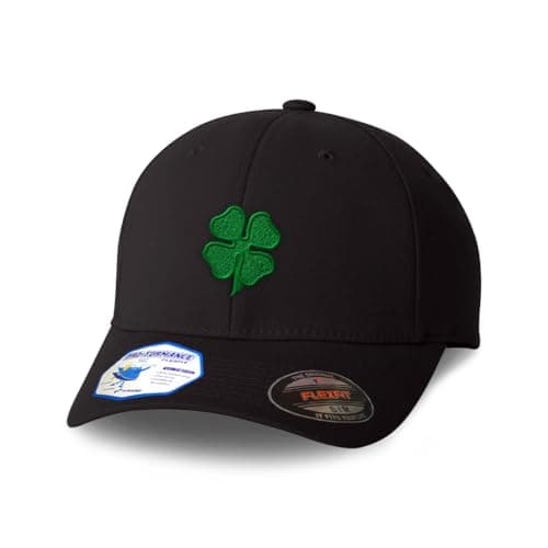 Flexfit Hats for Men & Women 4 Leaf Clover Embroidery Polyester Dad Baseball Cap Black Design Only Small Medium