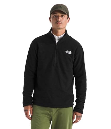 The North Face Men's Textured Cap Rock Quarter Zip Pullover - 1/4 Zip Fleece Jacket with a Classic Fit & Embroidered Logo, TNF Black Heather, Medium