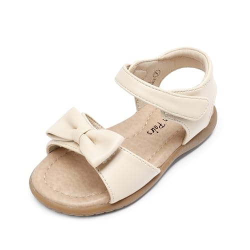 DREAM PAIRS Girls Sandals Fashion Bow Summer Shoes for Toddler/Little Kid,Size 4 Toddler,White-Pu,KSD213