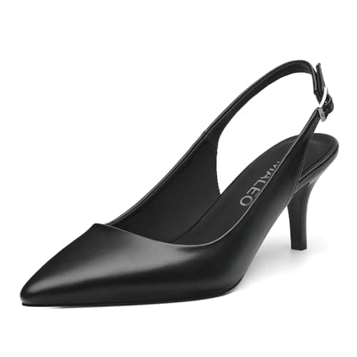 NUMALEO Black Matte Kitten Heels for Women Pointed Toe Slingback Pumps Size 9.5
