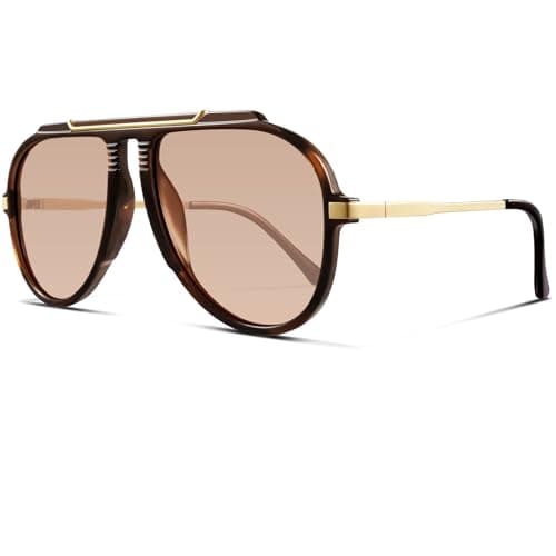 FURISHQI Oversized Aviator Sunglasses for Women Men Gold Metal Sun Glasses 70s Retro Shield Shades