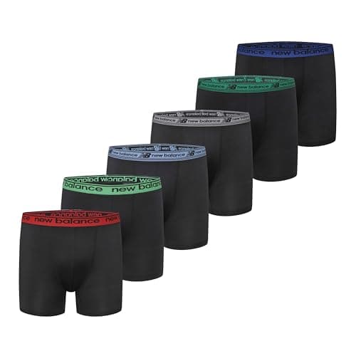 New Balance Boys' Non-Brushed Jersey Sport Performance Wicking Boxer Briefs Underwear (Multi Pack), Black/Black/Black/Black/Black (Electric Sky), Medium