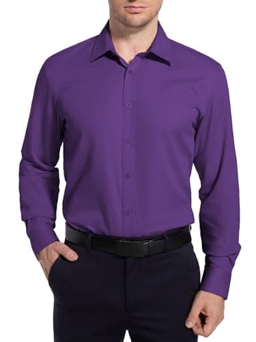 Men’s Dress Shirt Long Sleeve Button Down Shirt (Purple,2XL)