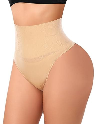 Werena Tummy Control Thong Shapewear for Women Seamless Shaping Thong Panties Body Shaper Underwear(01# Beige-wire(mid rise),Small)