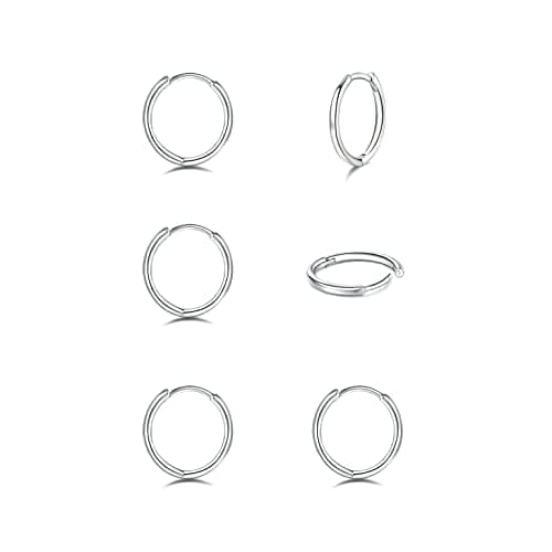925 Sterling Silver Hoop Earrings for Women - 3 Pairs Hypoallergenic Lightweight Hoops Fashion Earrings Cartilage Earring Small Hoop Earrings for Women Men (3 pairs 8mm)