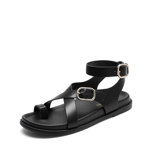 DREAM PAIRS Womens Strappy Sandals Flat Thong Comfortable Footbed Platform Summer Fashion Vocation Shoes,Size 7,Black,SDFS26015W