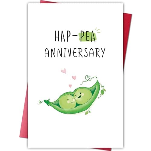 Cheeklee Happy Anniversary Card for Him Her, Cute Peas Pun Anniversary Card for Boyfriend Girlfriend Partner Spouse, Romantic Gift for Men Women