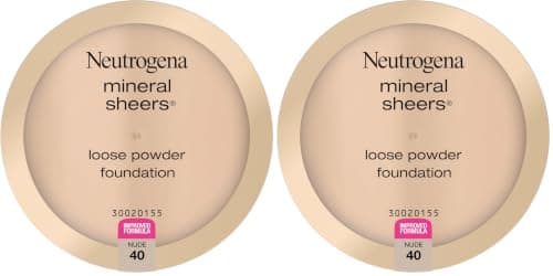 Neutrogena Mineral Sheers Lightweight Loose Powder Makeup Foundation with Vitamins A, C, & E, Sheer to Medium Buildable Coverage, Skin Tone Enhancer, Face Redness Reducer, Nude 40,.19 oz (Pack of 2)